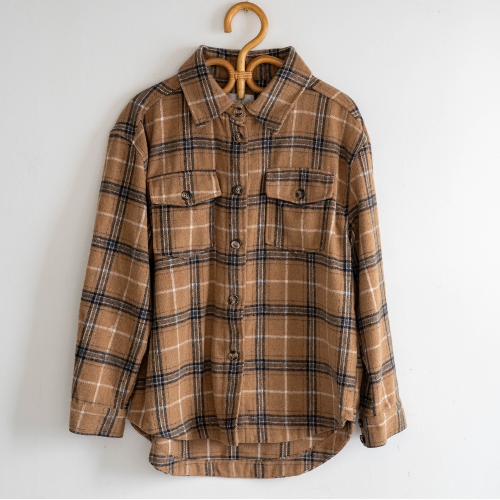Brown and Black Plaid Button-Up Shirt